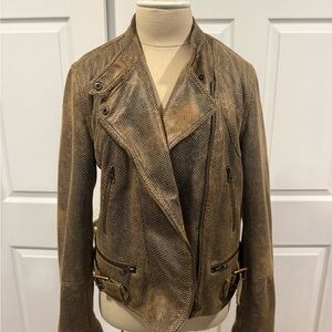 We The Free Distressed Brown Leather Jacket